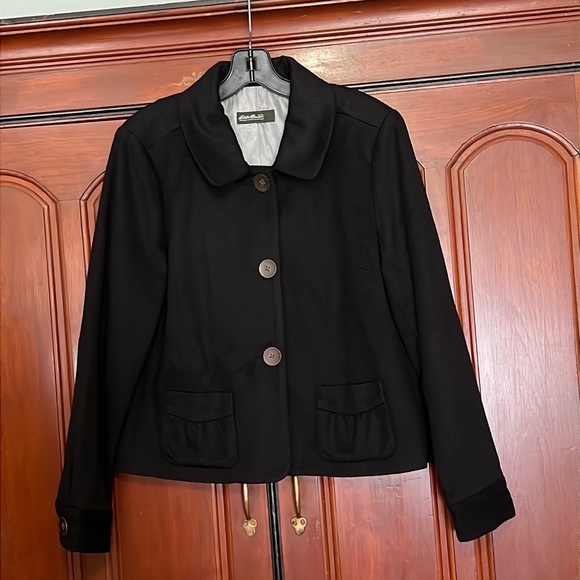 Eddie Bauer Black Short Wool Lined Button Front 2 Pockets Blazer/Jacket - Picture 2 of 16